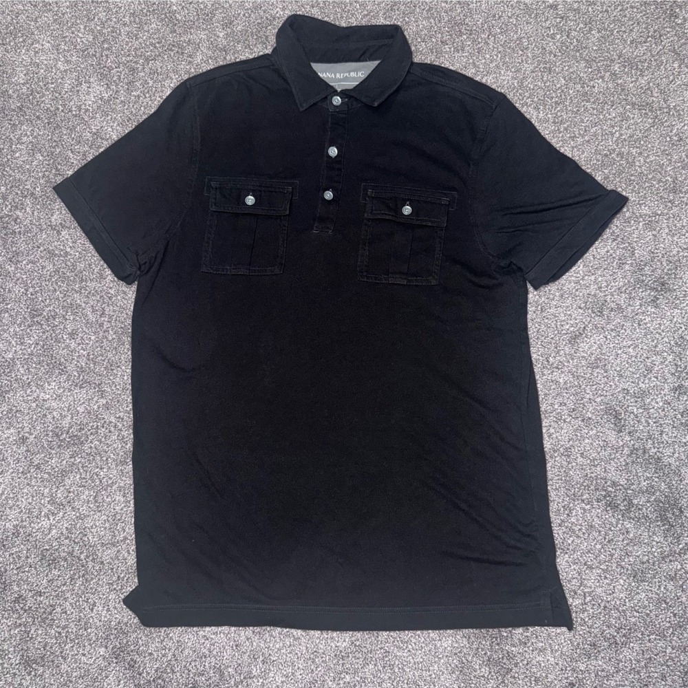 Banana Republic Men's Black Short Sleeve Polo Shirt w/ Dual Chest Pockets Large